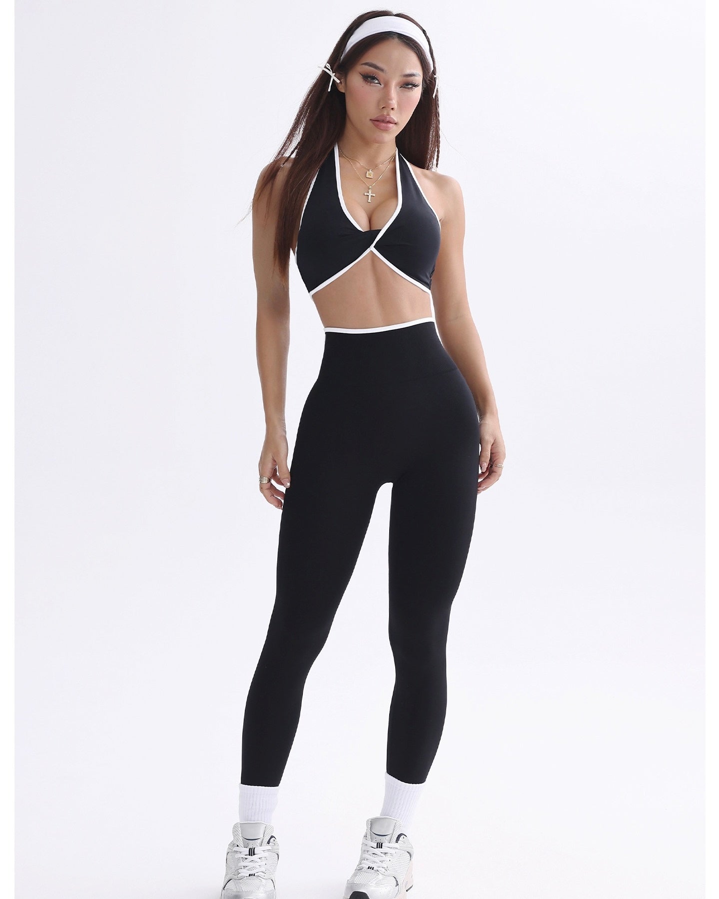 Conjunto Deportivo Mujer 2 piezas con Lineas Blancas Premium - XY410