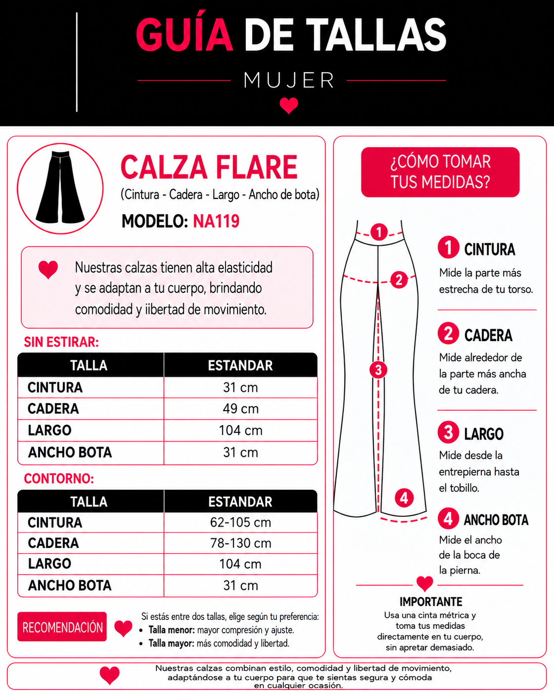 Calza Flare Algodón Tiro Alto Nacional Calce Perfecto -NA119