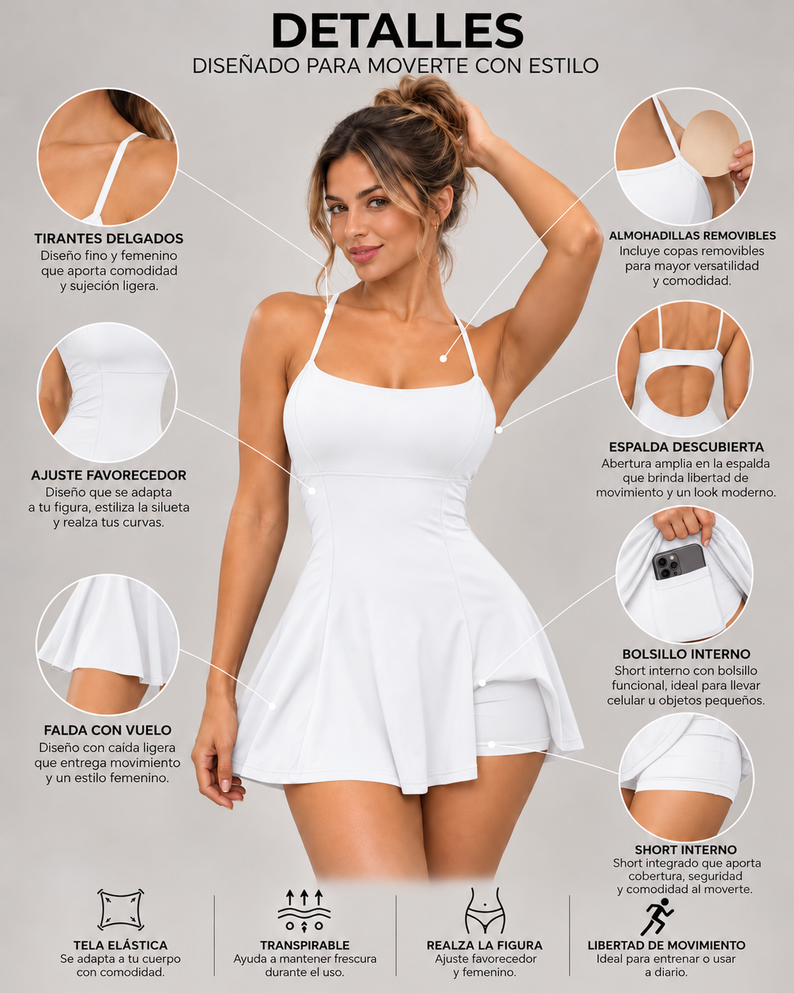 Vestido Deportivo Mujer con Short Interno y Tirantes - LQ1030