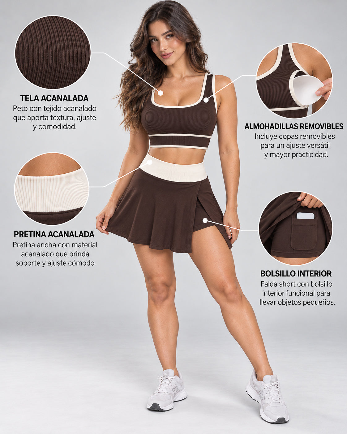 Conjunto Deportivo Mujer Top Peto y Falda Short Tenis Padel - YJ356