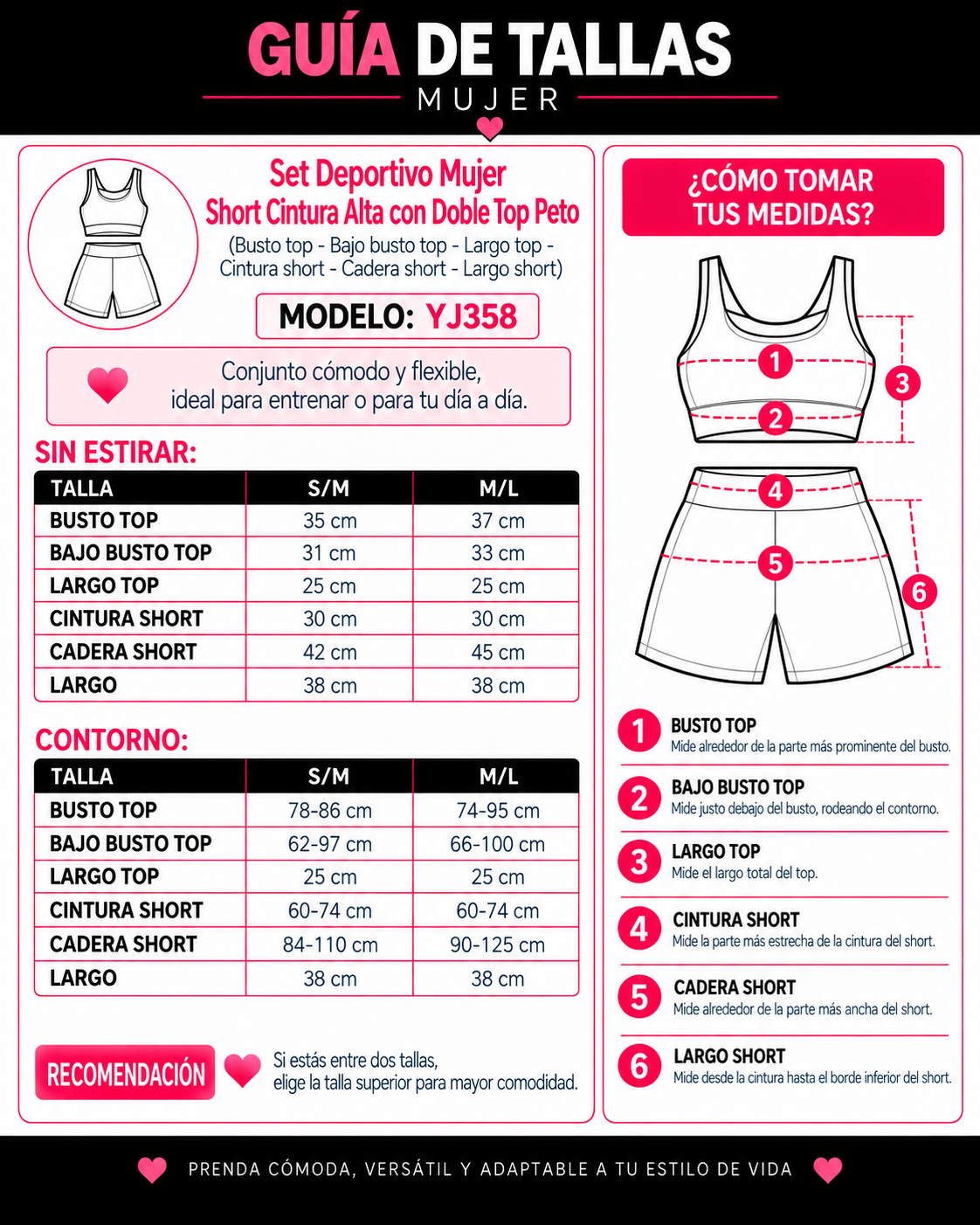 Set Deportivo Mujer Short Cintura Alta con Doble Top Peto - YJ358