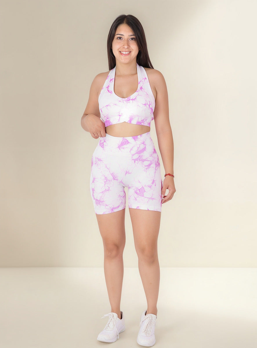 Conjunto Calza Corta Short Push Up Tie Dye Gym - Hy30