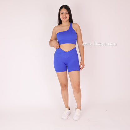 Conjunto Corto Push up Short pretina cruzada y Peto Asimétrico - YJ182
