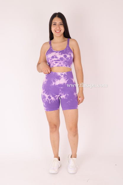 Conjunto Tie Dye Push Up Short + Peto con Tiras Cruzadas YJ168