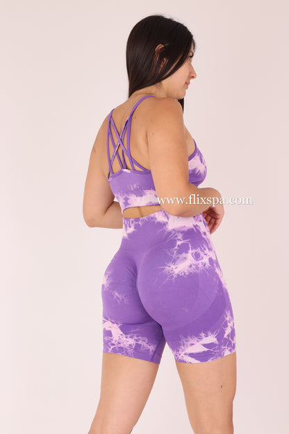 Conjunto Tie Dye Push Up Short + Peto con Tiras Cruzadas YJ168