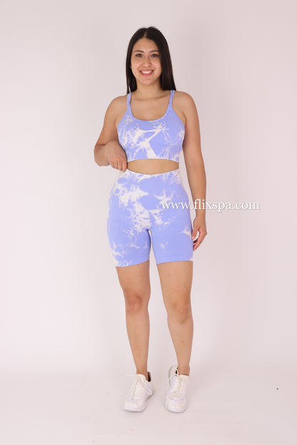 Conjunto Tie Dye Push Up Short + Peto con Tiras Cruzadas YJ168