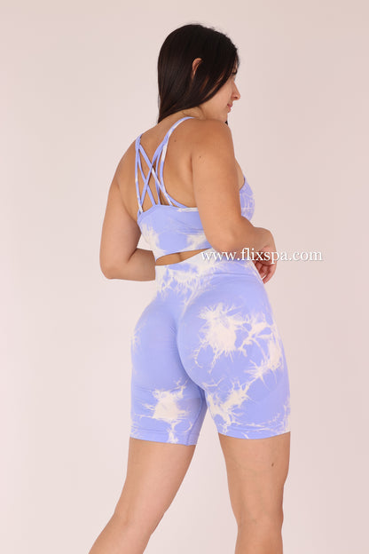 Conjunto Tie Dye Push Up Short + Peto con Tiras Cruzadas YJ168
