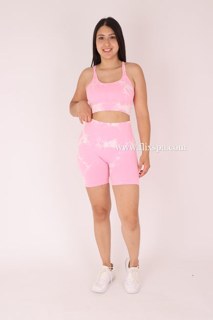 Conjunto Tie Dye Push Up Short + Peto con Tiras Cruzadas YJ168