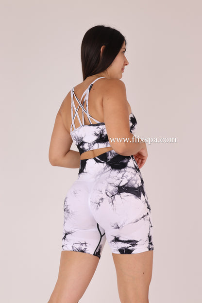 Conjunto Tie Dye Push Up Short + Peto con Tiras Cruzadas YJ168