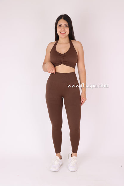 Conjunto Deportivo Calza Push Up con Pretina en V + Top Deportivo – Alta Calidad YJ164