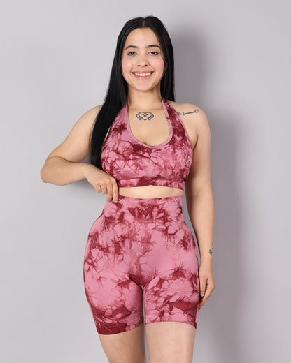 Conjunto Calza Corta Short Push Up Tie Dye Gym - Hy30