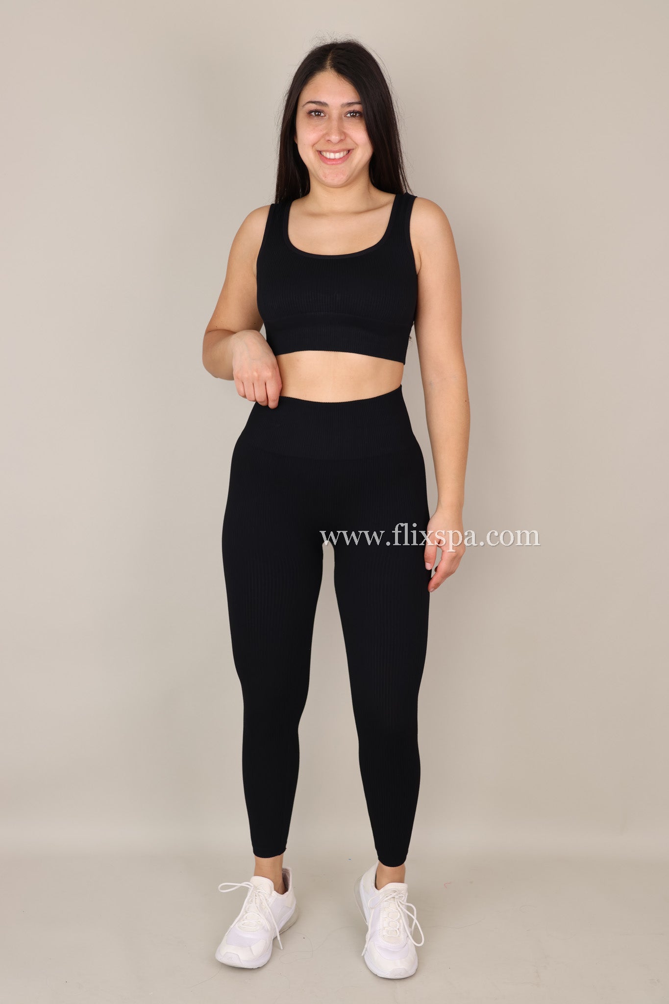 Conjunto Deportivo Mujer Peto y Calza tiro alto Rib YY247