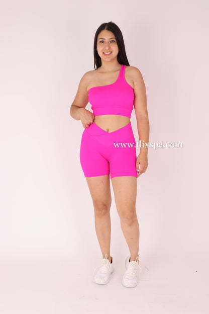 Conjunto Corto Push up Short pretina cruzada y Peto Asimétrico - YJ182