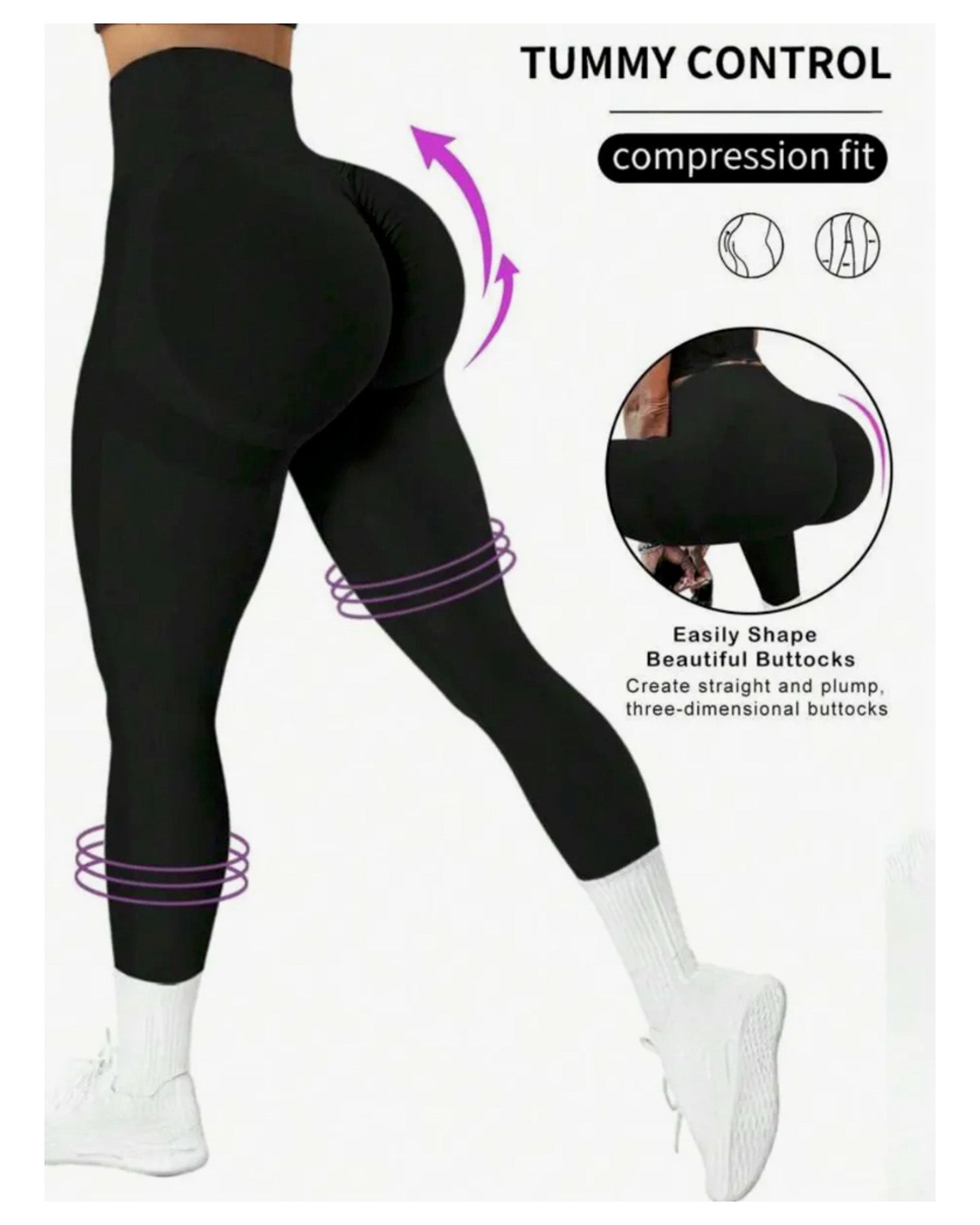 Calza deportiva push up levanta cola - Premium Negro YJ170
