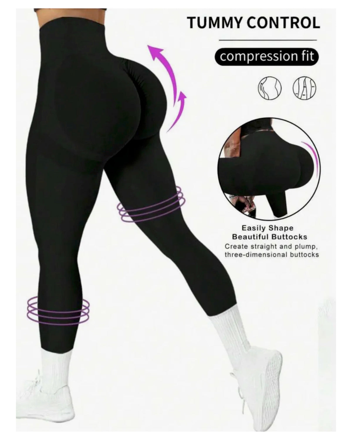 Calza deportiva push up levanta cola - Premium Negro YJ170
