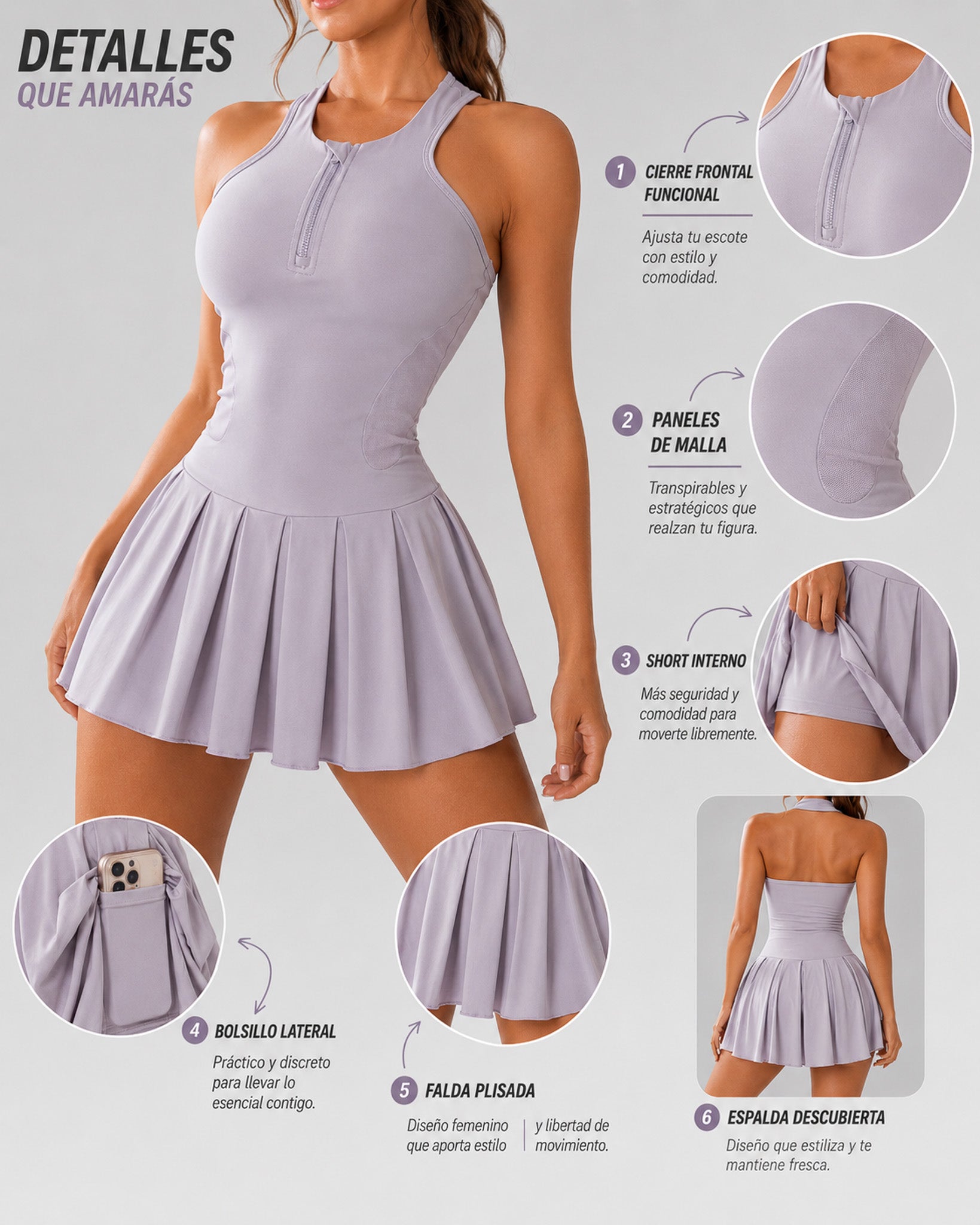 Vestido Deportivo Enterizo Falda Short Plisada Tenis Gym - YK37171
