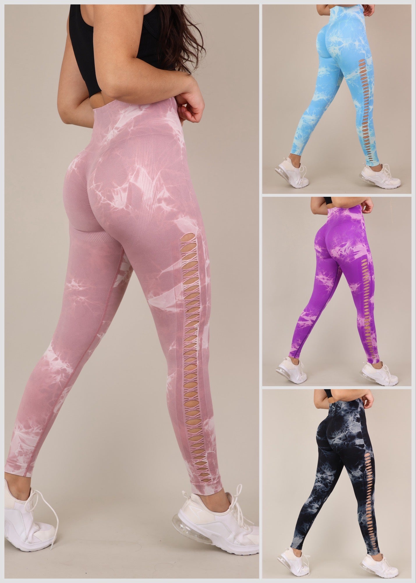 Pack 4 Calzas Tie dye Push Up con Abertura lateral Alta calidad - YJ148