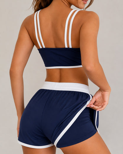 Conjunto Deportivo Mujer Gym Retro Lineas Short y Peto Top