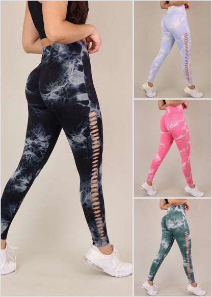 Pack 4 Calzas Tie dye Push Up con Abertura lateral Alta calidad - YJ148