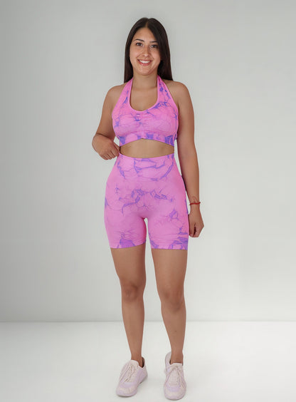 Conjunto Calza Corta Short Push Up Tie Dye Gym - Hy30
