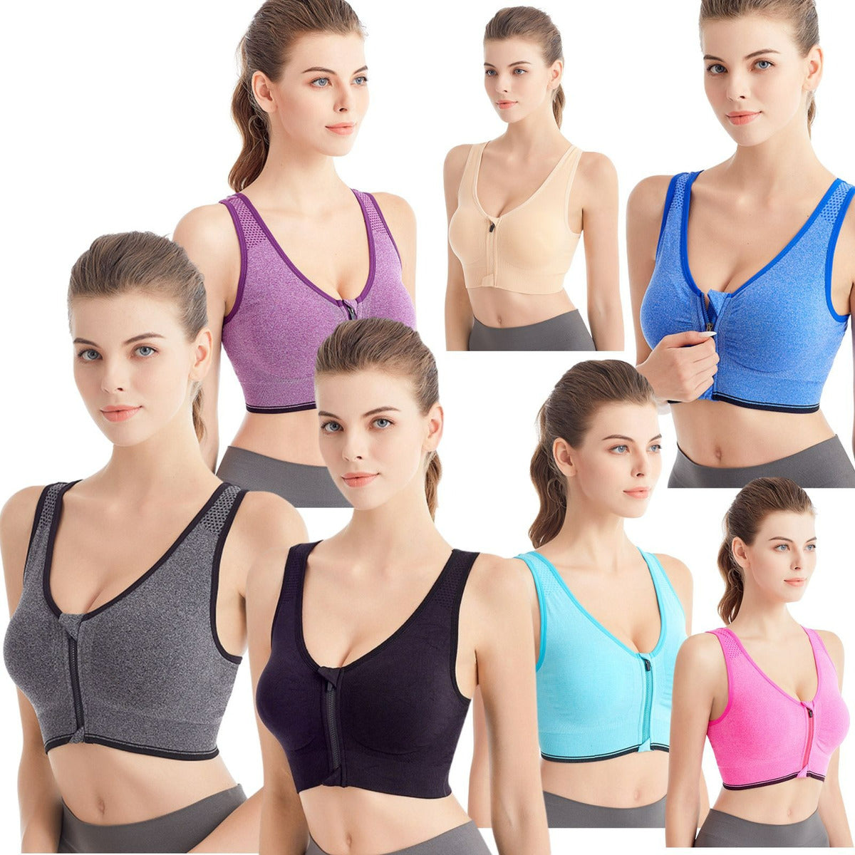Pack 3 Sosten Deportivos Push Up Sin Costuras Con Cierre
