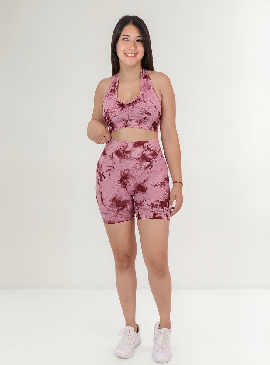 Conjunto Calza Corta Short Push Up Tie Dye Gym - Hy30