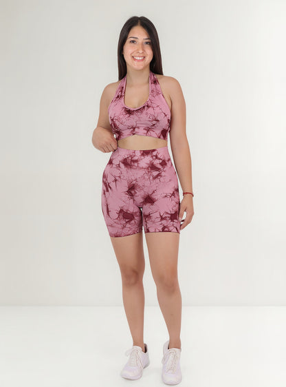 Conjunto Calza Corta Short Push Up Tie Dye Gym - Hy30
