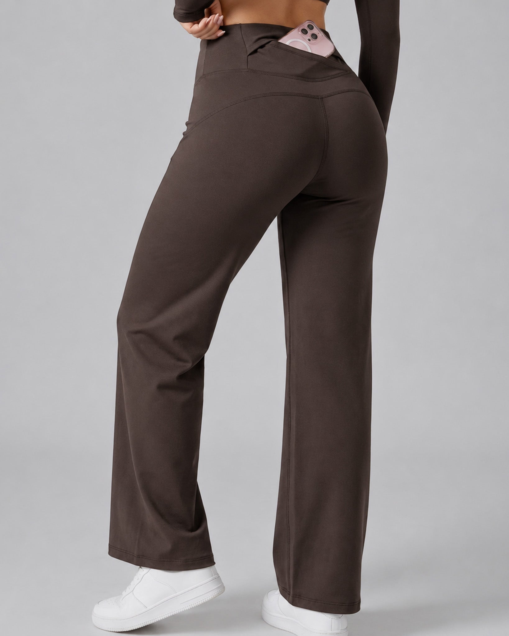 Pantalon Palazzo Mujer Tiro Alto Deportivo Bolsillo Trasero - JYT035-1