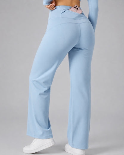 Pantalon Palazzo Mujer Tiro Alto Deportivo Bolsillo Trasero - JYT035-1