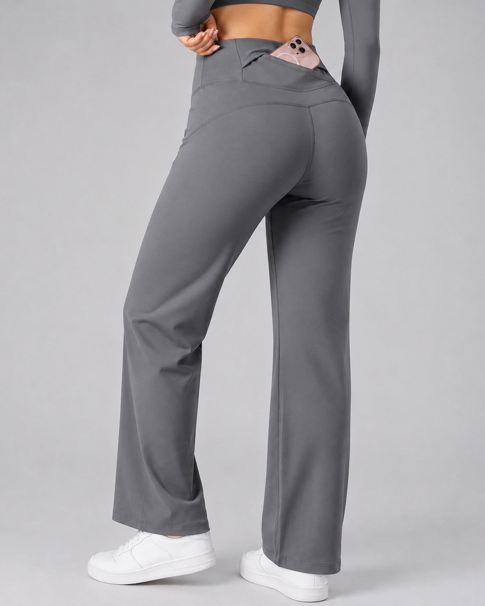 Pantalon Palazzo Mujer Tiro Alto Deportivo Bolsillo Trasero - JYT035-1