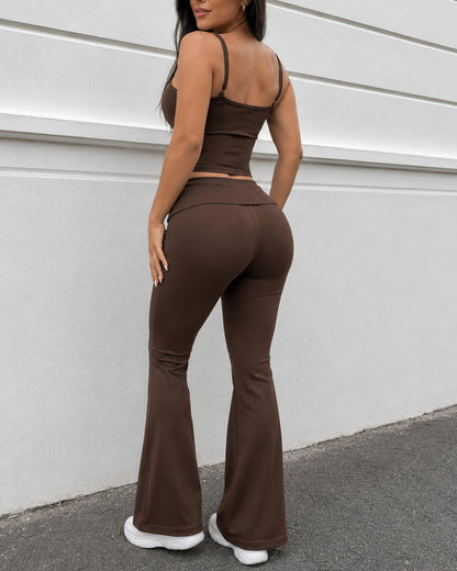 Set Deportivo Mujer Crop Top Y Calza Flare Foldover Modeladora - FX16