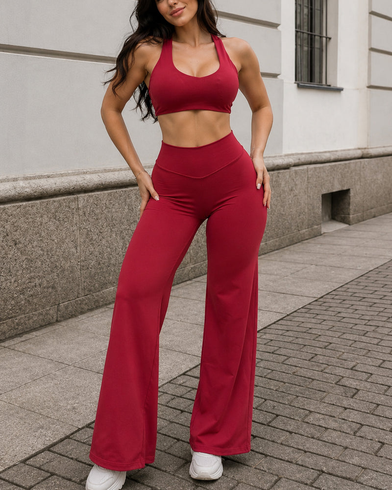 Conjunto Seamless Deportivo Mujer Top y Calza Leggings Flare - FX13