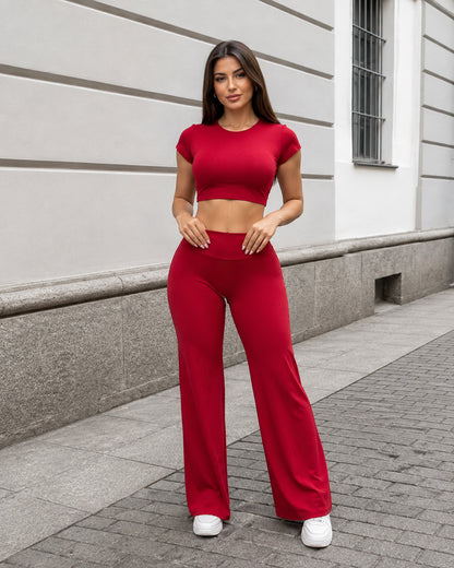 Set Deportivo Crop Top Espalda Abierta y Pantalon Palazzo - FX15