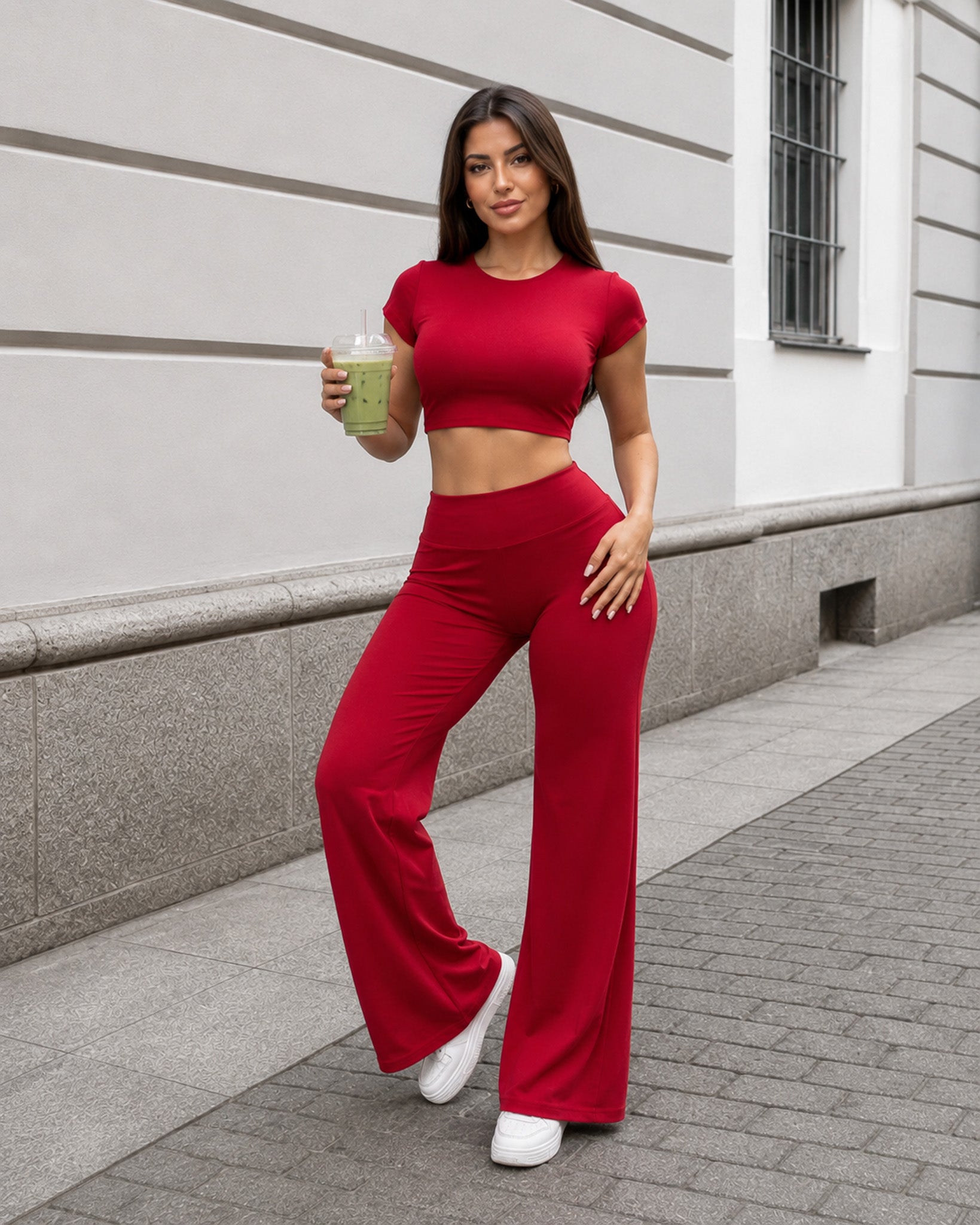 Set Deportivo Crop Top Espalda Abierta y Pantalon Palazzo - FX15