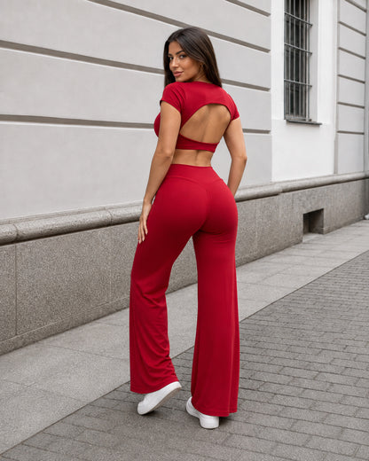 Set Deportivo Crop Top Espalda Abierta y Pantalon Palazzo - FX15