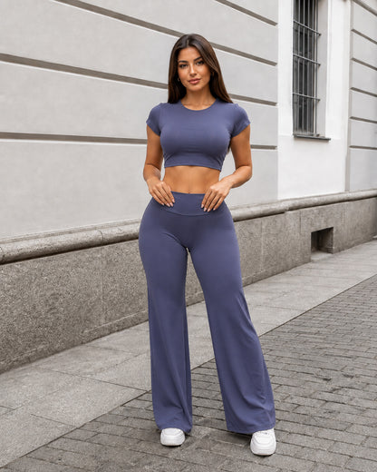 Set Deportivo Crop Top Espalda Abierta y Pantalon Palazzo - FX15