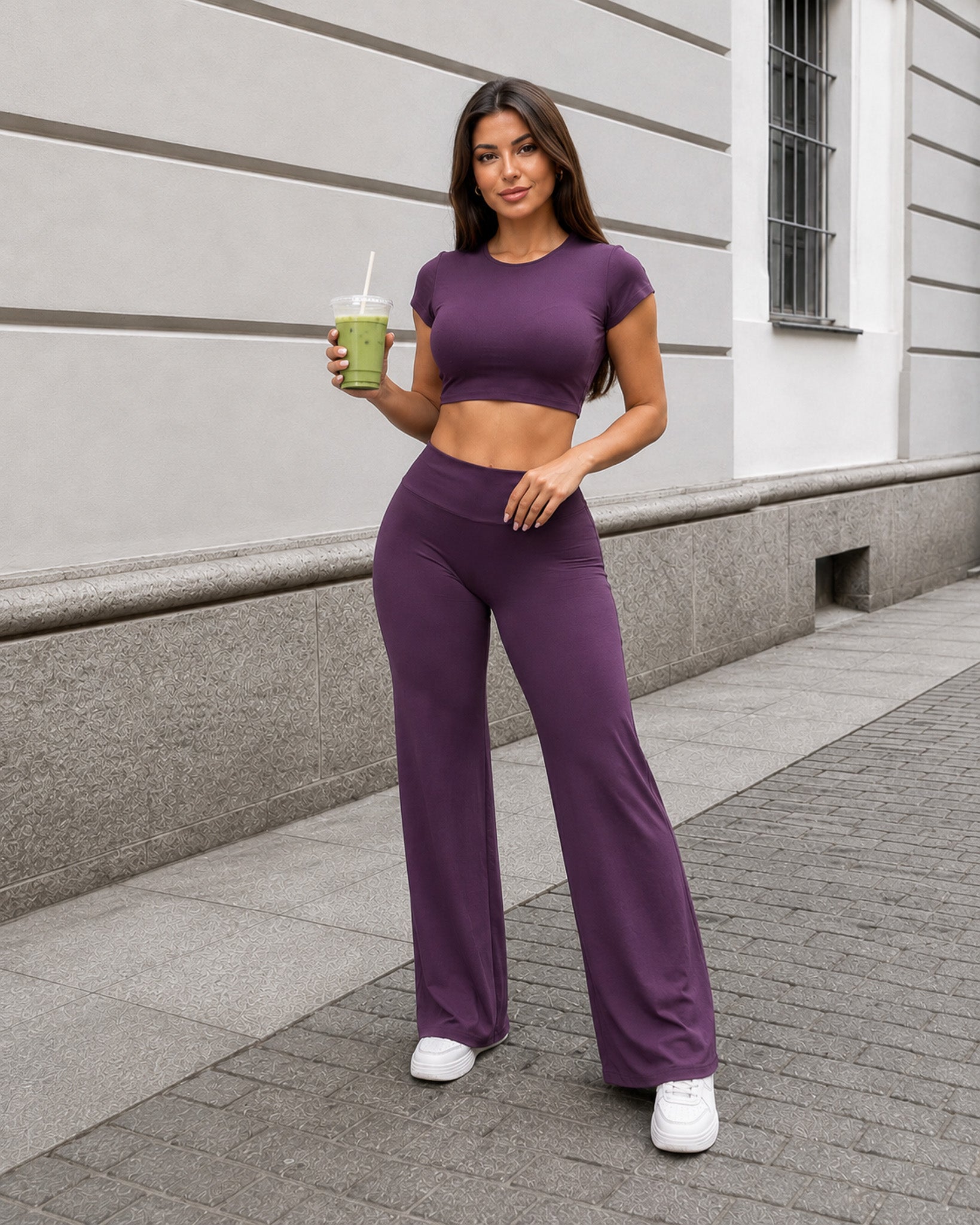 Set Deportivo Crop Top Espalda Abierta y Pantalon Palazzo - FX15