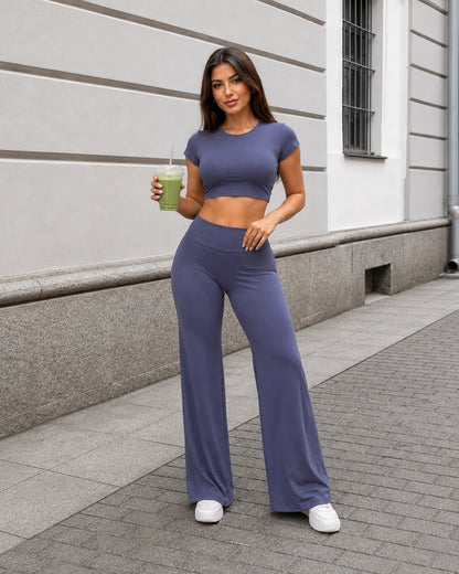 Set Deportivo Crop Top Espalda Abierta y Pantalon Palazzo - FX15