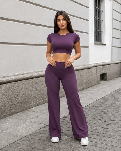 Set Deportivo Crop Top Espalda Abierta y Pantalon Palazzo - FX15
