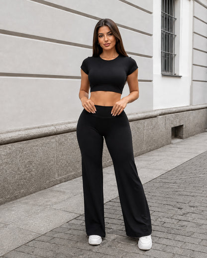 Set Deportivo Crop Top Espalda Abierta y Pantalon Palazzo - FX15