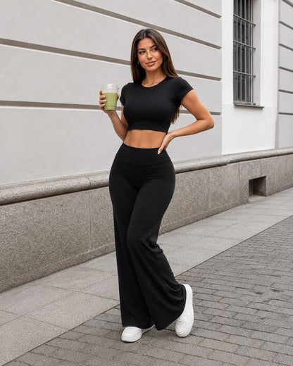 Set Deportivo Crop Top Espalda Abierta y Pantalon Palazzo - FX15