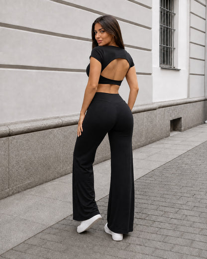 Set Deportivo Crop Top Espalda Abierta y Pantalon Palazzo - FX15