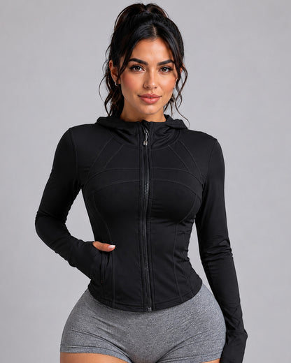 Chaqueta Slim Fit Mujer Deportiva Gorro Cierre y Pasadedo - LQ1018
