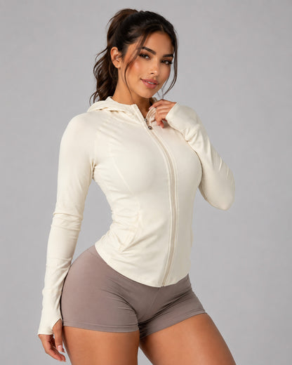 Chaqueta Gym Mujer Fit Con Gorro Y Cierre Lycra Yoga - LQ1017