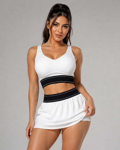 Conjunto Mujer Fitness Peto Top y Falda Short Padel Yoga - LQ1005