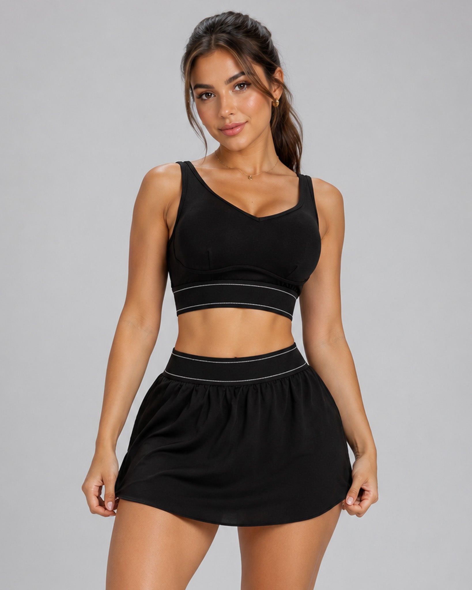 Conjunto Mujer Fitness Peto Top y Falda Short Padel Yoga - LQ1005