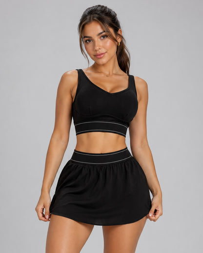 Conjunto Mujer Fitness Peto Top y Falda Short Padel Yoga - LQ1005