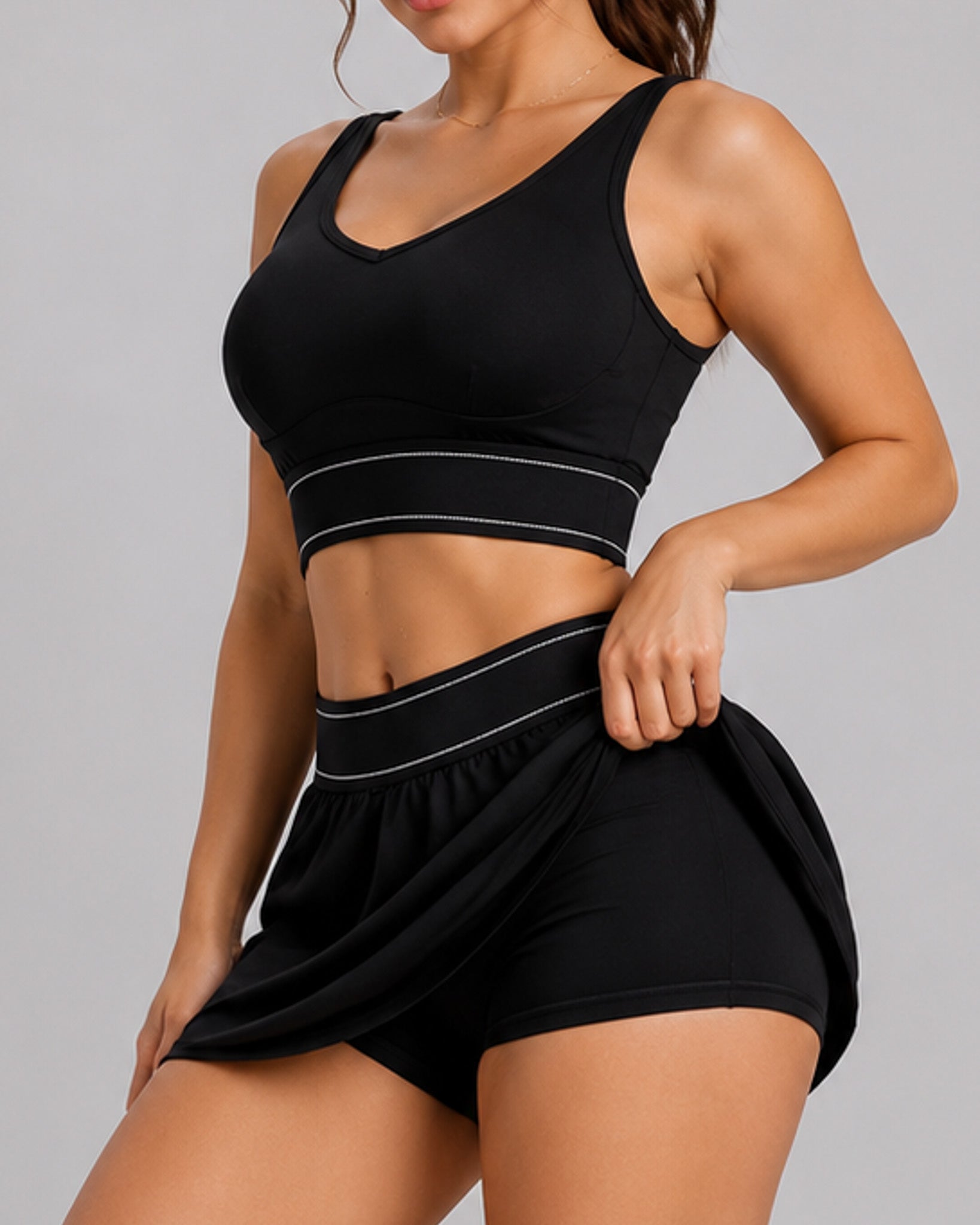 Conjunto Mujer Fitness Peto Top y Falda Short Padel Yoga - LQ1005