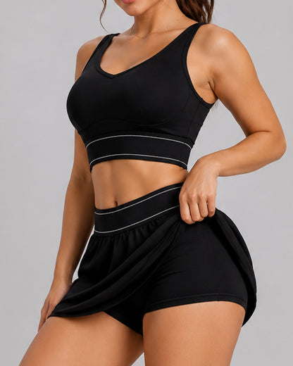 Conjunto Mujer Fitness Peto Top y Falda Short Padel Yoga - LQ1005