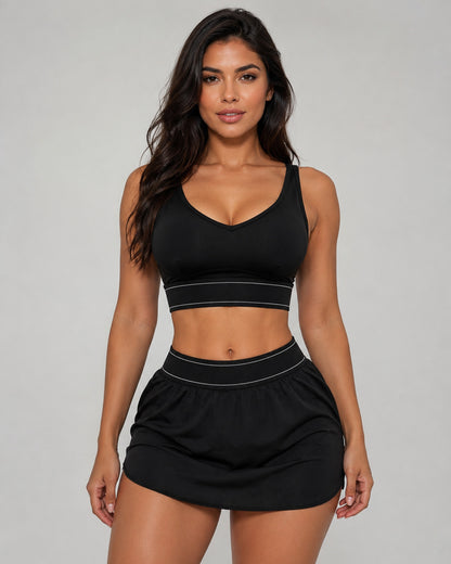 Conjunto Mujer Fitness Peto Top y Falda Short Padel Yoga - LQ1005